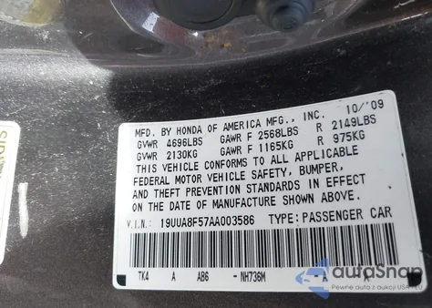 2010 Acura Tl 3.5 from USA, damaged, VIN 19UUA8F57AA003586